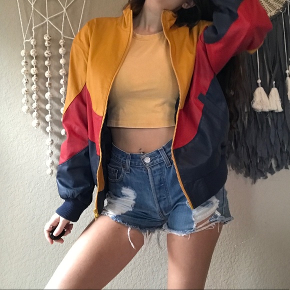 Vintage real leather color block bomber jacket - Picture 2 of 8